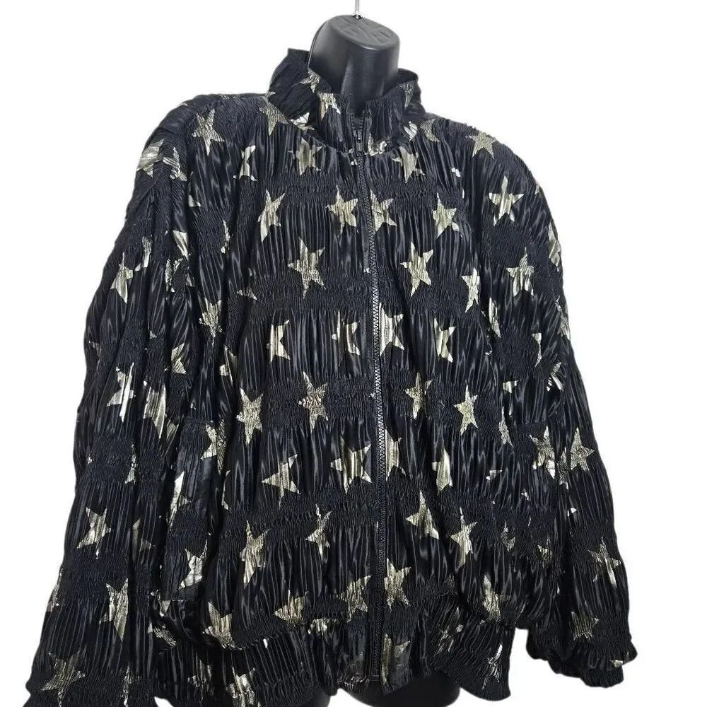 Vintage Jacket Resort Wear Fabulous Accordion Black Gold Stars Windbreaker Marsh